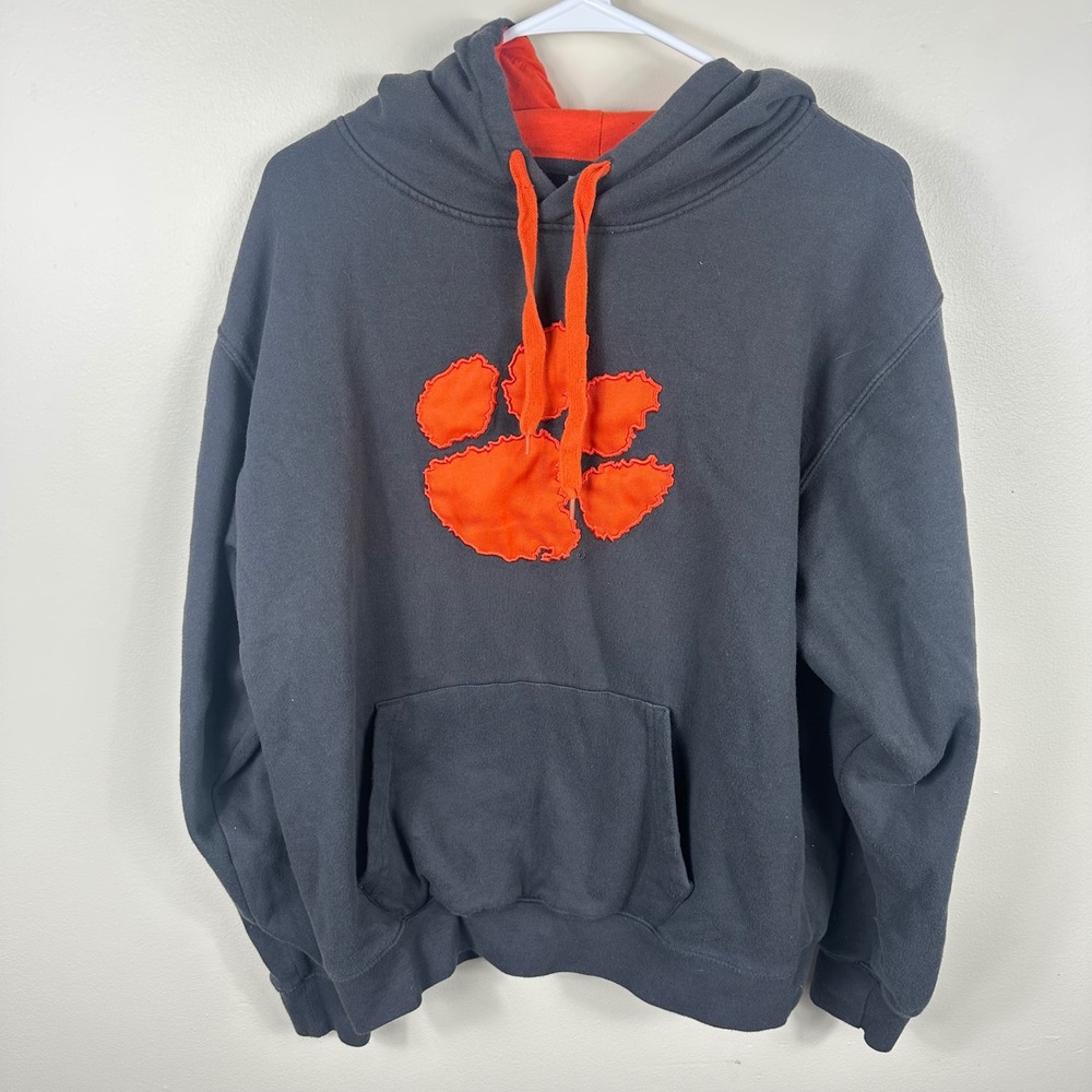Stadium Athletics Hoodie Mens L Grey Clemson Tigers Paw Logo Pullover NCAA Sport